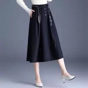 EAMT 여자 치마 캐주얼 가을 A라인 슬림핏 우산 미디엄 플리츠 YJ3