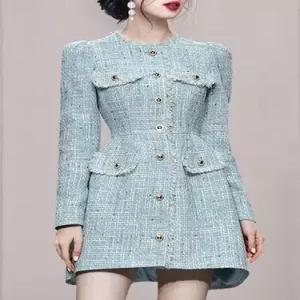 팔콘 여자 여성용 하프 코트 라운드 트위드 A라인 우아해 KKE1