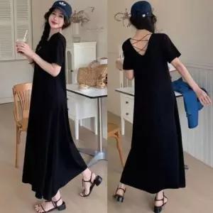 [SBD] 데일리 여행용 롱 캐주얼 면 반팔 원피스 뒷트임 여름 드레스 A라인