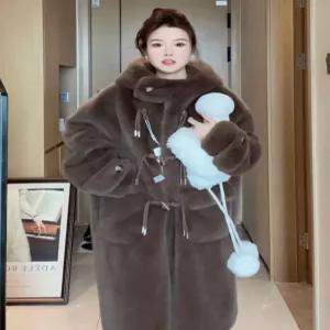 에코퍼 롱 코트 겨울 여성 에코밍크 중년 아우터 두꺼운 페이크밍크 모피