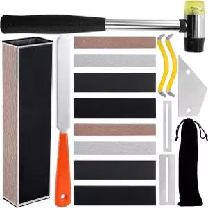 SOUJOY 17피스 기타 루티어 공구 세트 프렛 고무 망치 크라우닝 파일 레벨링 빔 샌딩 로커 핑거보드 가드