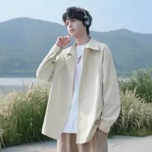 키체샵 남자 캐주얼 솔리드 셔츠 긴팔 봄여름 빅사이즈 코트 HO2