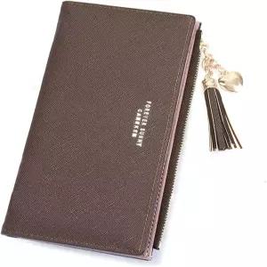 여성 지갑 귀여운 우아하고 긴 슬림 카드 홀더 케이스 미니멀리스트 동전 얇은 태슬 지퍼 클러치 여아용