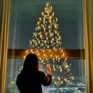 크리스마스트리 장식 크리스마스 벽트리 스티커 앵두전구 트리세트