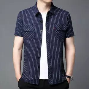 EAMT 남친 면 하계 포켓 마 셔츠 반팔 스트라이프 트렌드 YJ1