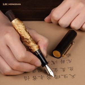 LT Hongdian N24 드래곤 나무 만년필 천연 수제 고급 마호가니 펜 쓰기