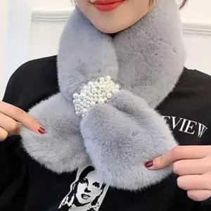 진주장식 넥워머 겨울 미니 털목도리 쁘띠 머플러