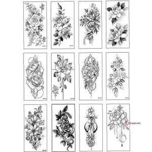 흑백 여름 12종세트 타투스티커 패션 꽃 장미 대형 꽃여름opq144