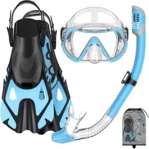 스노클링 장비 세트 드라이 탑 스노클 김서림 방지 마스크 조절 가능한 수영 핀 보관 가방 포함 여행용