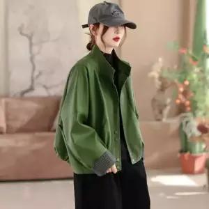 여성용 하프 봄 코트 PU가죽 체크 하이넥 히든버튼 트렌치 ST1