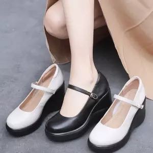 여성 신발 힐펌프스 하이힐 슈즈 봄여름 리얼 가죽 웨지힐 가보시 구두 러블리 MF2