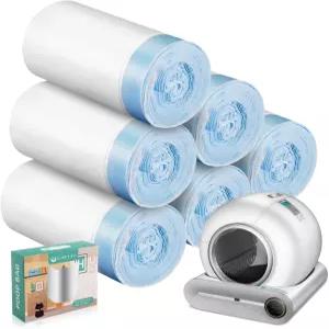 고양이 쓰레기통 셀프 청소용 쓰레기봉투 80개 교체용 대형 라이너 로봇용 롤 드로스트링 4개 18인치 4팩