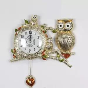 인테리어벽시계 금도금 숲속가족 부엉이시계 무소음 인테리어 벽시계