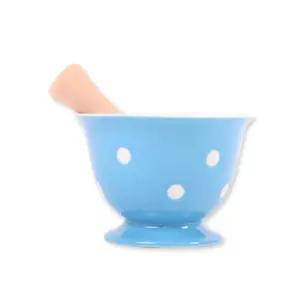 도자기 폴카도트절구 파랑(중)통 손통 절구 마늘 튼튼한 절구통 마늘통 튼튼한통