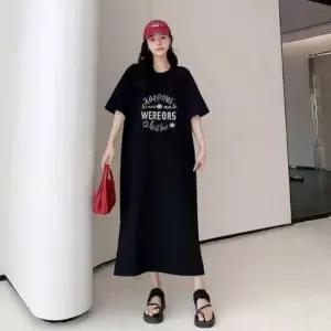 [SBD] 오버핏 반팔 영문 레터링 원피스 롱 캐주얼 드레스 블랙