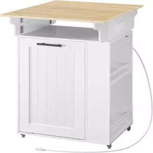 쓰레기통 수납이 가능한 후브로 키친 아일랜드 드롭 조리대가 있는 롤링 전원 콘센트 및 스파이스 랙이