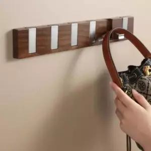 [생활] 벽걸이 접이식 가방 옷걸이 걸이 홀더 후크 열쇠고리 나무 무타공 펀치리스