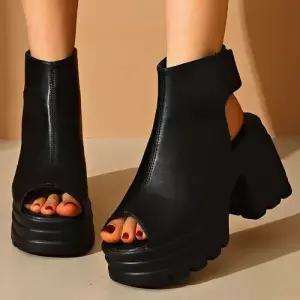 여성용 여름 로마 슈즈 통 샌들 굽 오픈토 가보시 OP5