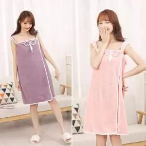 빠른흡수 여성 보들 극세사 리본 샤워가운