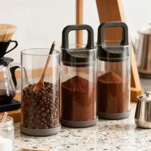 원두보관 유리 진공 저장기 주방 디스펜서 커피 원두 보관 실리콘 밀봉 링 청소이 1리터 대용량 저장