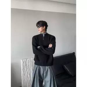 남성용 니트 캐주얼 가을 투피스 터틀넥 가짜 패션 이중 댄디 상의 M스포3