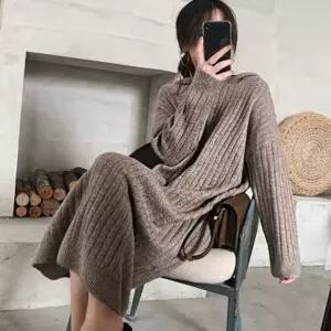 니트원피스 루즈핏 후드 니트 데일리 하객원피스 신축성 롱 원피