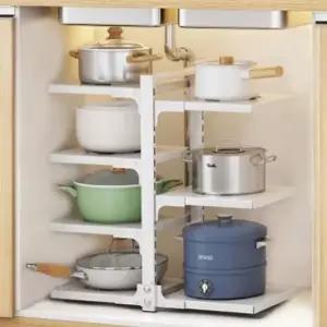 [RIZPICK]키친앤 높이조절 프라이팬 냄비 선반 양면7칸 화이트 프라이팬선반