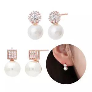 고급귀걸이 금침 로즈골드 큐빅 진주 일자핀 귀걸이 14K