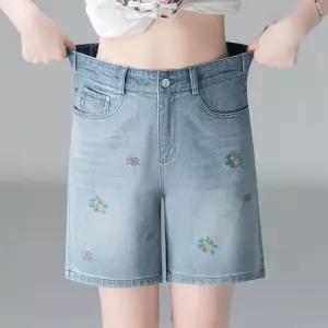 여자 데님 여름 청반바지 자수 숏팬츠 얇은 하이웨스트 와이드 A라인 반바지 SPO마켓2