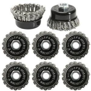 앵글 그라인더용 3인치 스테인리스 스틸 와이어 휠 컵 브러시 8팩 녹 제거용 5/8인치 스레드 아버가 포함된