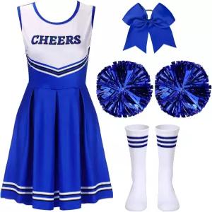 여성용 라메데 치어리더 코스튬 유니폼 파티 세트 스트라이프 양말 활 머리 액세서리 폼