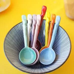 컬러풀 도자기 다용도 스푼 1P 우동 라면 넓은 숟가락 마라탕스푼