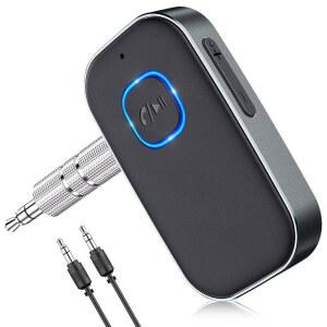 [미국배송] 자동차용 COMSOON 블루투스 수신기 노이즈 캔슬링 3.5MM AUX 자동차 어댑터 가정용 스테레오/유선 헤드폰용 무선 오디오 핸즈프리 통화 16시간 배터리 수명 - 다크 그레이