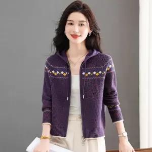 여자 추천 후드 가디건 빈티지 자카르 니트 카디건 가을옷 슬림핏 집업 SPO마켓3