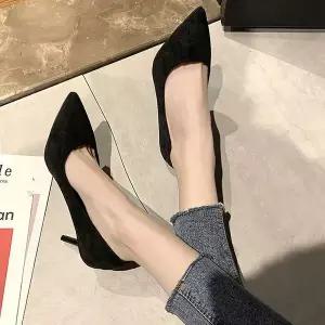 [하프클럽/알티피아]스웨이드 미들힐 기본 검정 5cm 정장 면접 가을코디