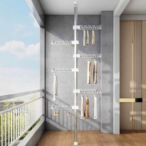 무타공빨래건조대 기둥식 높이조절 압축봉 욕실 말리기 3단4단5단 천장고정 회전 이불 자동