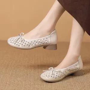 여자 여름 단화 방지 펀칭 캐쥬얼 가죽 쿠셔닝 구두 컴포트 슈즈 미끄럼 플랫 리얼 admr2