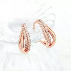 14k골드핀귀걸이 금침 로즈골드 큐빅 웨이브 링 원터치 귀걸이 14K