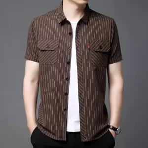 면 남자 여름 셔츠 마 스트라이프 프린트셔츠 체크 반팔 트렌드 남방 포켓 admr1