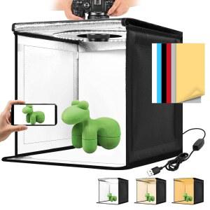 포토 라이트 박스 12/16/20/24/32인치 사진 CRI 95 120 비즈 흰색과 따뜻한 조명이 있는 가능한 슈팅 텐트 키트 스튜디오 제품 전시를 위한 6가지 색상 배경 부스