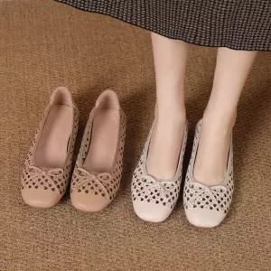 여성용 편안한 구멍 플랫 사계절 단화 부드러운 슈즈 봄여름 둥근머리 통근 샌들 펀칭 스트랩 admr2