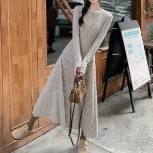 [SBD] 라운드 단추포인트 A라인 슬림핏 롱원피스 골지 니트