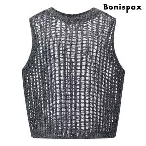 [보니스팍스]라운드 메쉬 망사 베스트 니트 (XQ2KT020L0)
