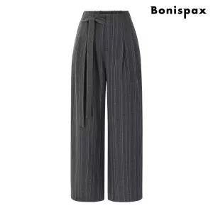 [보니스팍스]사이드 스트랩 스트라이프 슬랙스 팬츠 (XQ1TA005L0)