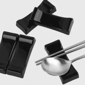 도자기 수저 블랙 숟가락 젓가락과 받침 5개입 고급 식탁용 소품 WFJ655H