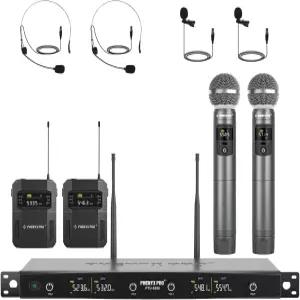 페닉스 프로 무선 마이크 시스템 핸드헬드/바디팩/헤드셋/라펠 포함 4채널 세트 노래 노래방 교회용
