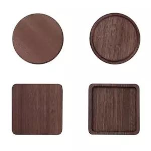 월럿 사각 우드코스터 블랙 컵받침 원형