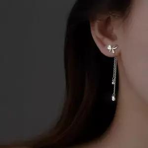 s925 리본 체인 드롭 귀걸이