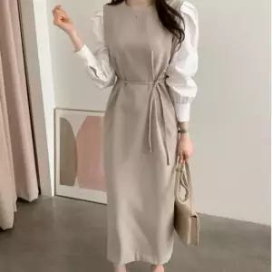 여름옷 격식있는자리 단정함 소매배색디테일 H라인원피스