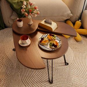 작은 공간을 위한 뮤울 작은 커피 테이블, 단단한 나무 액센트 테이블 거실, 접이식 커피 테이블 타원형, 접이식 바닥 테이블, 바닥에 앉을 수 있는 낮은 테이블, 좁은 사이드 테이블 소파, 호두